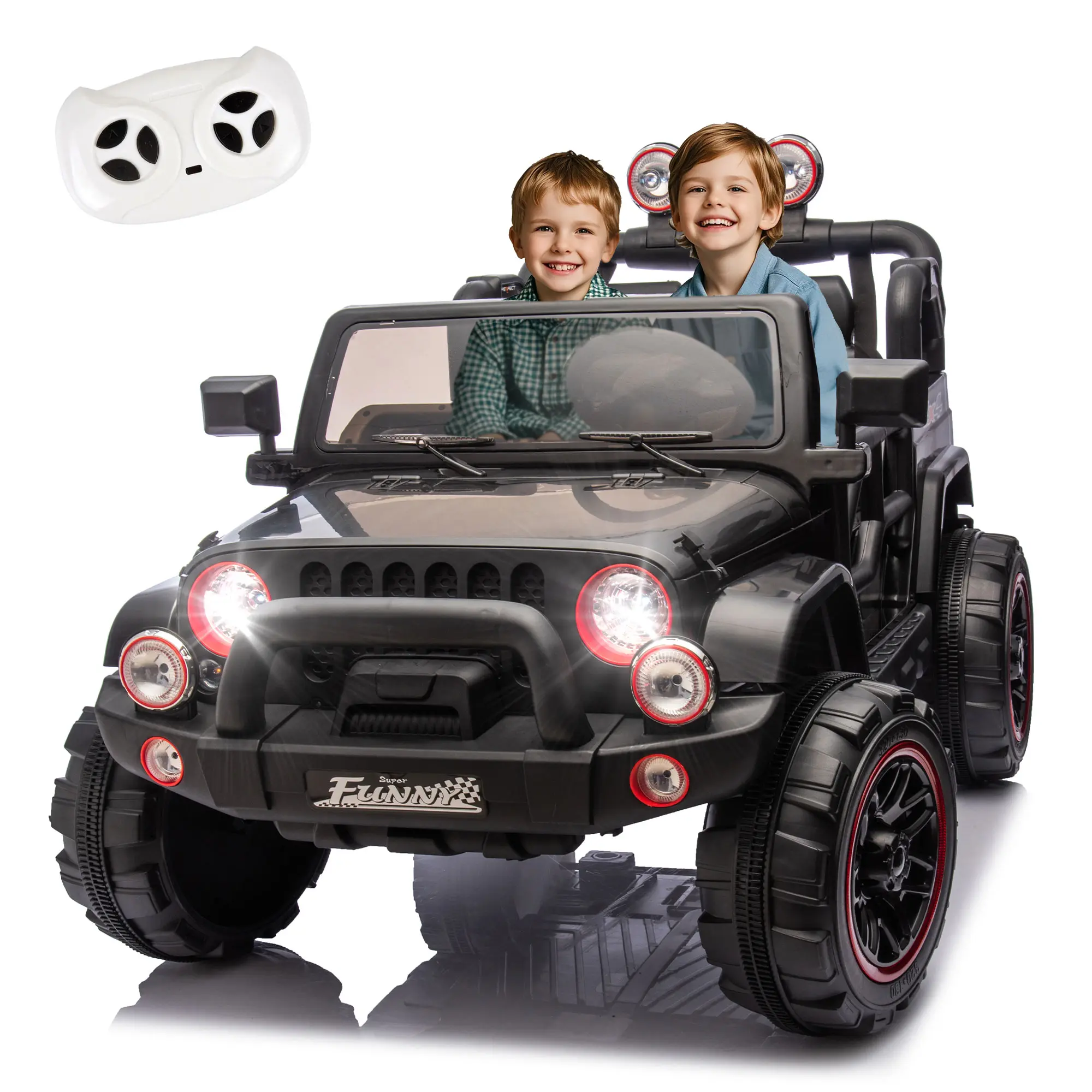 24V Kids Ride-On Electric Car with Parent Control - 20in Seat Width, 2WD, Rear Shock Absorbers, Trunk Storage, Portable Handle Design, Lights, Searchlight, Bluetooth Music USB, 2.5-4MPH Speed for 3-8 Year Olds