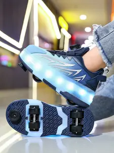 Unisex Kids LED Rechargeable Glowing Skates, Multifunctional Transforming Inline Skates, All-Season Outdoor Sports Skates with Detachable Wheels