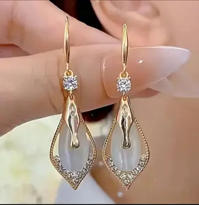 Two Pairs of Fashionable Artificial Crystal Earrings Simple and Elegant Alloy Material Perfect Gift for Goddesses Gold Plated Teardrop Design