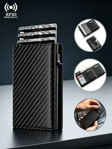 Slim Carbon Fiber Rfid Card Wallet, Automatic Pop-Up Credit Card Holder, Anti-Theft Anti-Scan Card Case for Men, Secure and Stylish Design