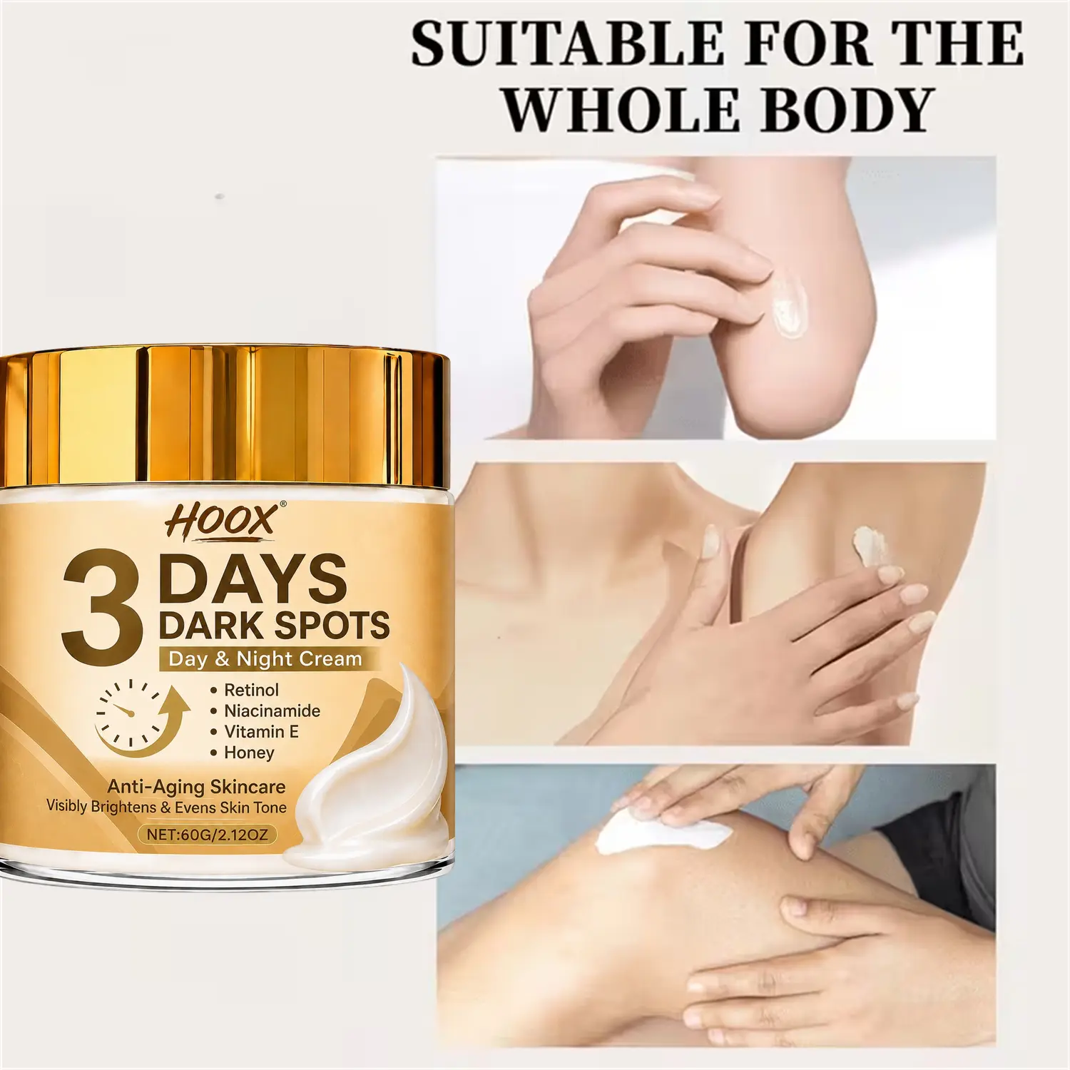 3DAY Dark Spot Brightening Cream—Enriched with niacinamide and vitamin C—Body & Face Brightening Cream—Improves dull skin all over the body—Leaves skin smoother and more radiant—Reduces the appearance of dullness.
