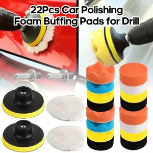 22 Pcs 3inch Car Foam Drill Polishing Pad Set, Sponge Cushion Polisher Set, Headlight Repair Set with Wool Pad Cleaning Tools - Home Improvement.