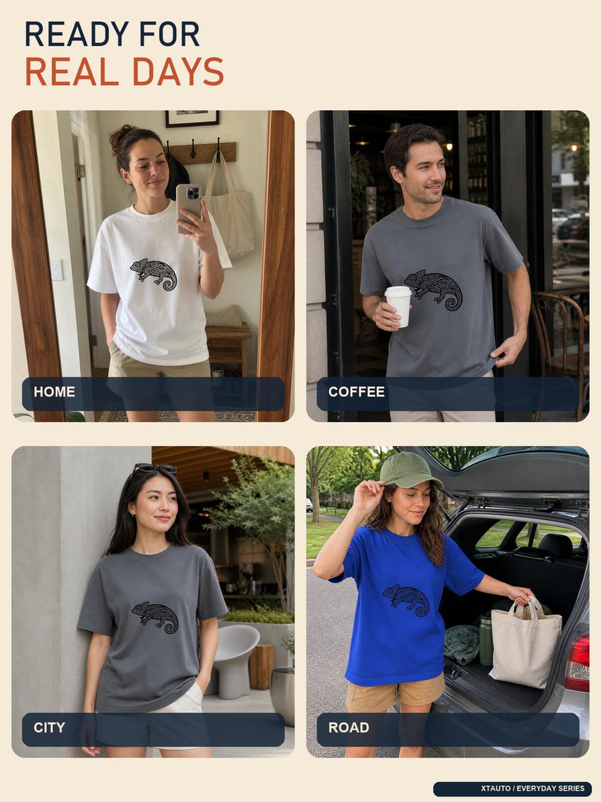 XTAUTO Casual Style, Unisex T-Shirt, Chameleon Graphic Design, Summer Wear, Gift For Friends And Family