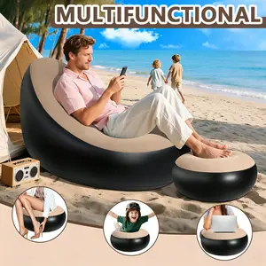 2-Piece Inflatable Lounge Sofa Set with Footstool, flocked finish, portable foldable air couch, heavy-duty indoor/outdoor leisure chair with air pump