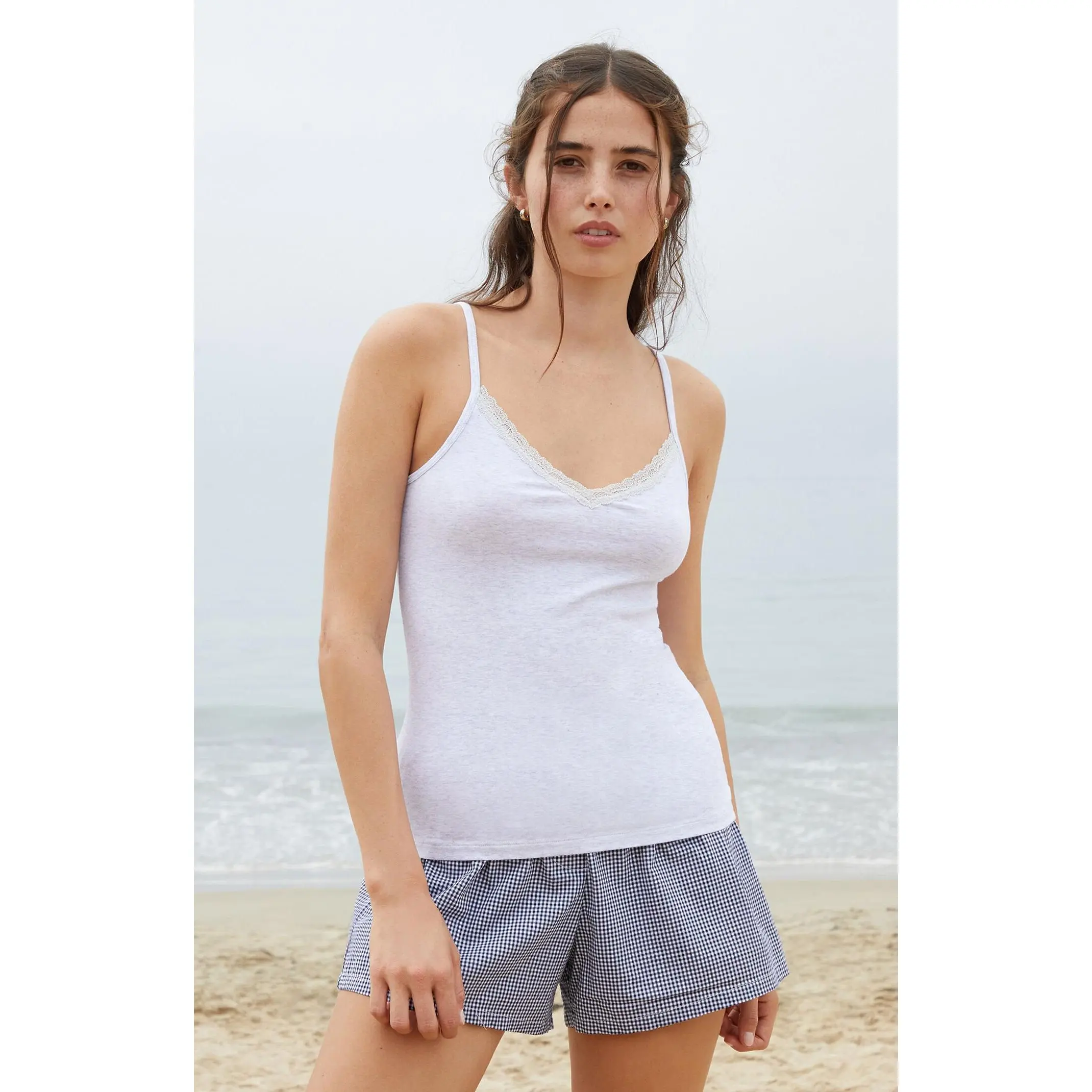 John Galt Women's Light Gray Nicolette Lace Tank Top