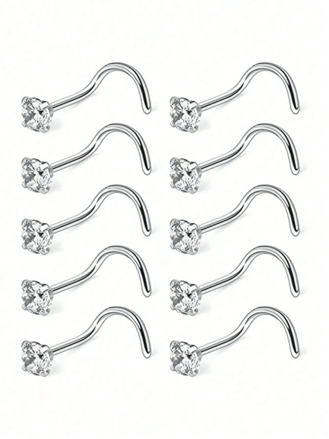 10 Pcs Stainless Steel Hoop Nose Rings, 3mm Zircon Claw Nose Jewelry, Punk Style Piercing Accessories, Unisex Daily Wear, All Seasons, Nose Rings Hoops