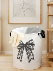 Laundry Basket with Bow Print Design and Handle, Durable Foldable Large Capacity Laundry Storage Basket, Ideal for Toy Storage and Home Organization, Clothes Storage Basket
