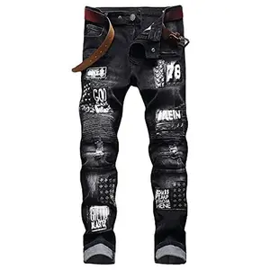 The Cowboys Home Men's Slim Fashion Ripped Straight Holes Stretchy Jeans