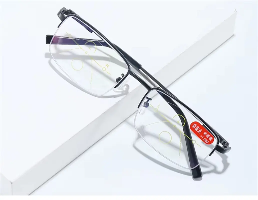 Semi Rimless Reading Glasses for Men & Women, Lightweight Titanium Alloy Frame with Blue Light Blocking Lens for Presbyopic Vision Support