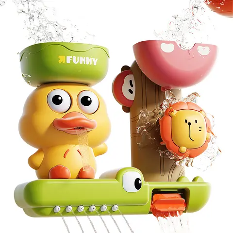 Colorful Cartoon Duck And Friends Water Play Set - Interactive Bath Toy with Suction Cups, Features Spraying And Spinning - Made of Durable ABS Resin, Suitable for Children, Bathtub Toy,  Birthday Presents
