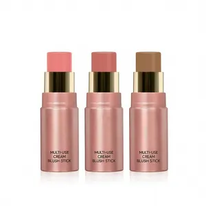 Multi-Use Waterproof Makeup Cream Blush Stick with Brush, 3-in-1 Buildable Blush Stick for Cheeks, Eyes, and Lips, All day wear, Easy Application