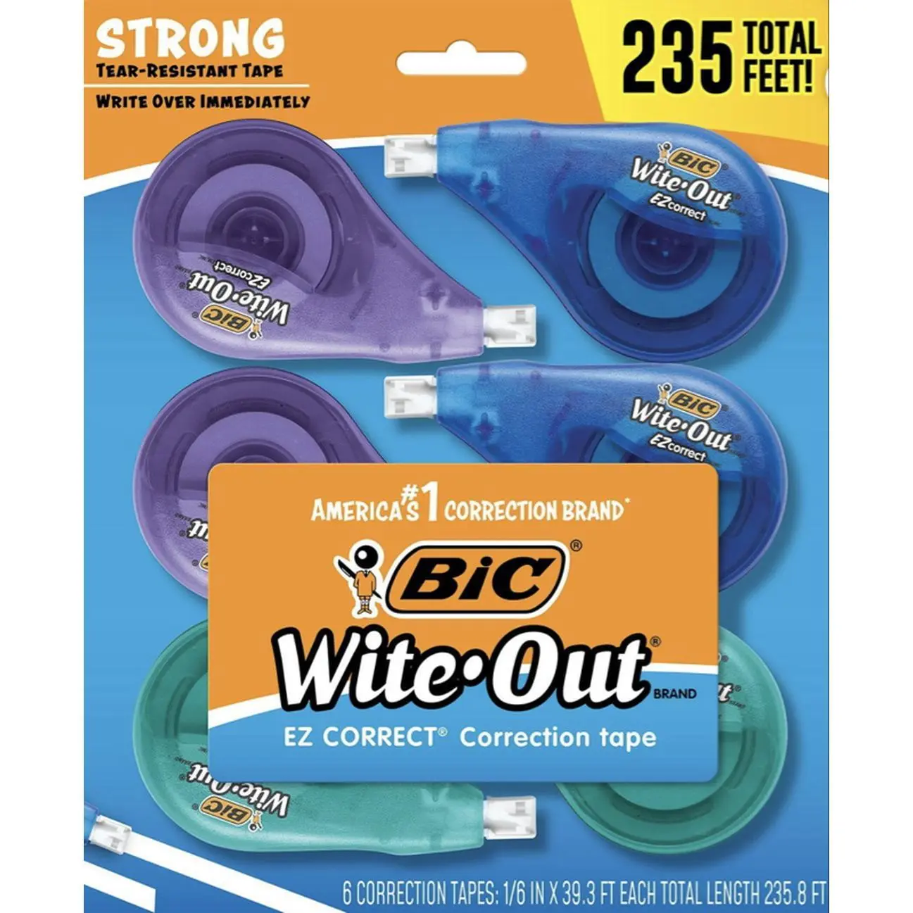 BIC Wite-Out EZ Correct Correction Tape 6 Count Tear-Resistant 235 Total Feet Strong Write Over Immediately