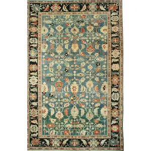 Refined Chic Green Hand Knotted Wool Rug