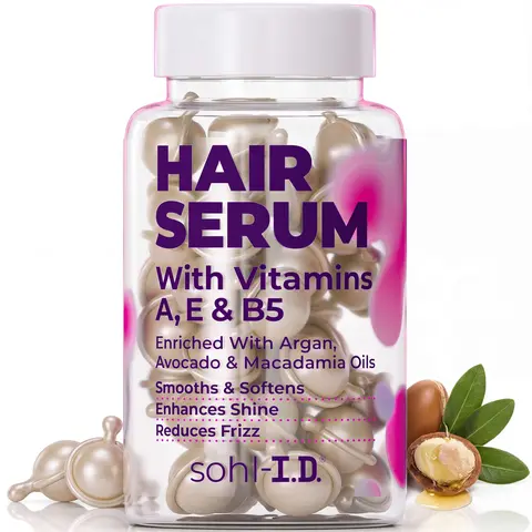 sohl-I.D. Hair Serum with Vitamins, Treatment for Dry & Damaged Strands, Reduces Frizz, Enhances Shine, Moisturizer for Silky Smooth Locks, Non-Greasy Formula for Manageable Results - 40 capsules