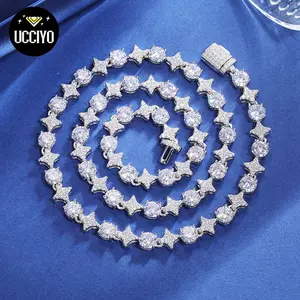 【#NS9250037】8mm S925 Sterling Silver Star Round Tennis Chain Necklace For Women New Design Iced Out Hip Hop Fine Jewelry for Christmas