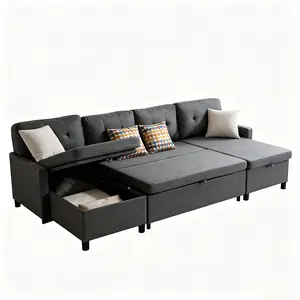 Sofa L đa năng, giường sofa có thể kéo ra, có ngăn lưu trữ lớn, sofa phòng khách gia đình