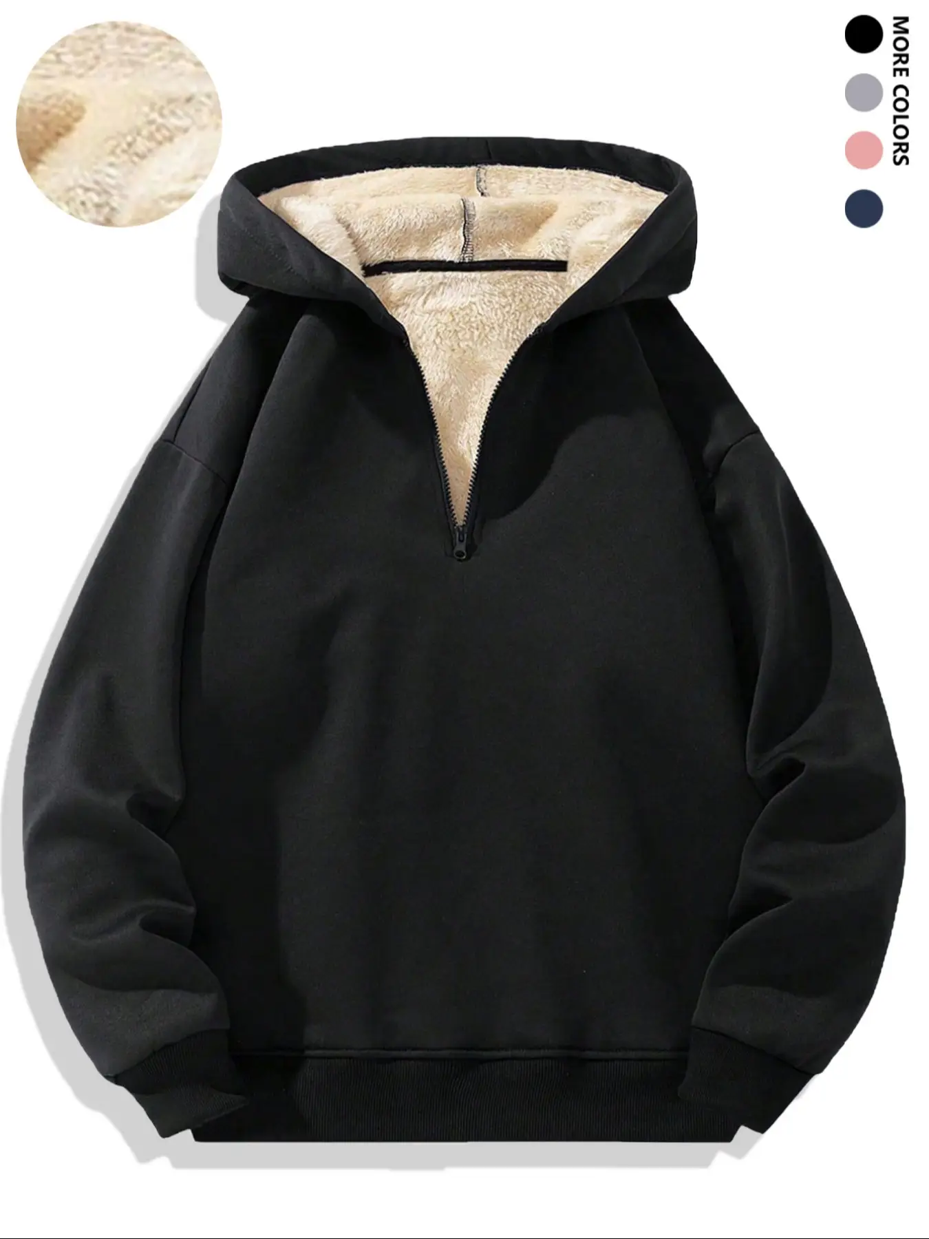 Men's Solid Thermal Lined Half Zip Hoodie, Casual Regular Fit Long Sleeve Hooded Sweatshirt for Fall, Men's Clothes for Daily Wear