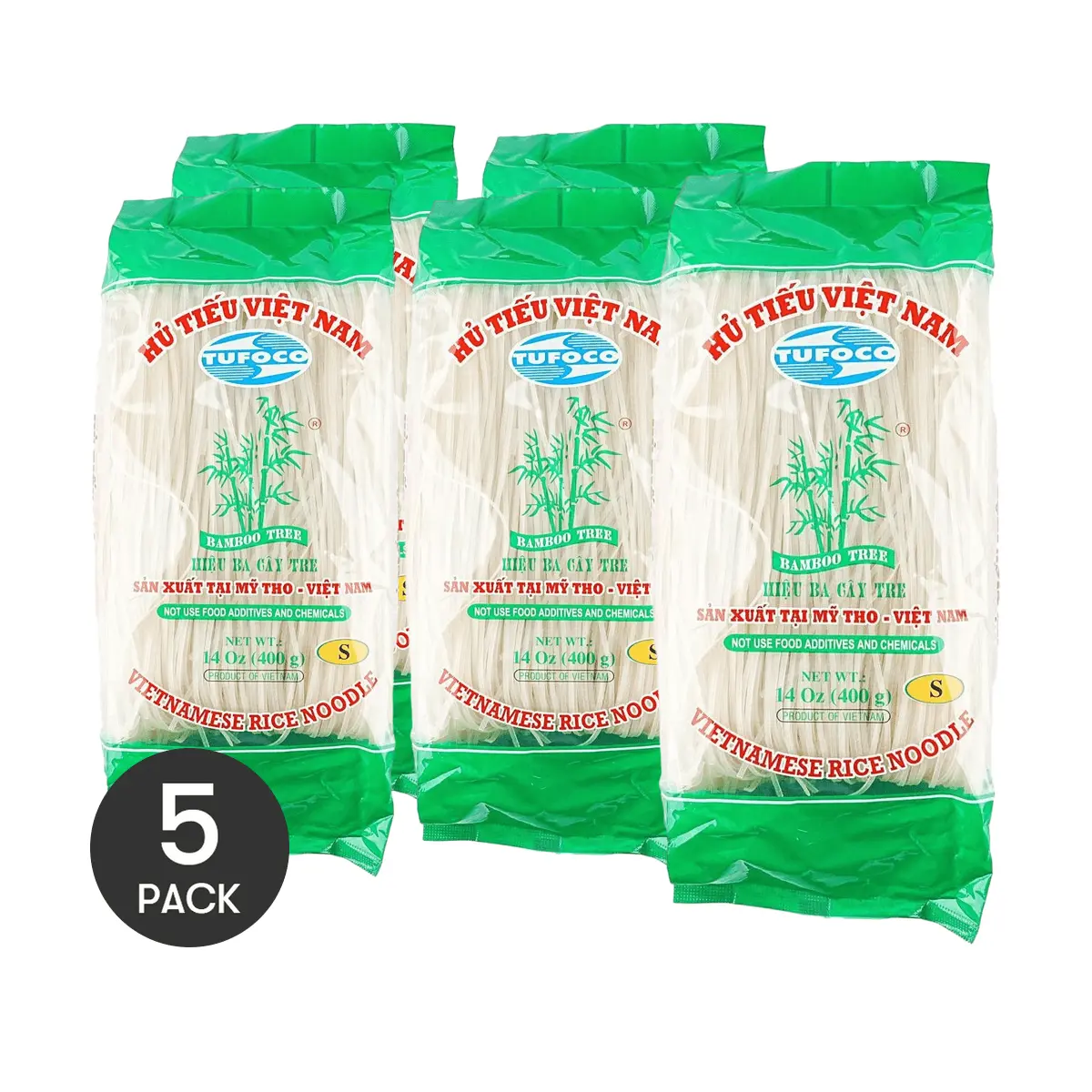 5 Pack BAMBOO TREE Vietnamese Rice Noodles 14 oz - Banh Pho Noodles, Authentic Pho Essential