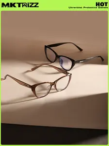 Women's Cat-Eye Almond eyes Blue Light Blocking Glasses - Retro Angled glass frames for Computer & Gaming, Anti Eyestrain + UV400 (Classic Vintage Style）