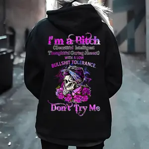 Bad Girl Skull & Roses Hoodie – Don’t Try Me Purple Graphic, Tattoo, Streetwear
