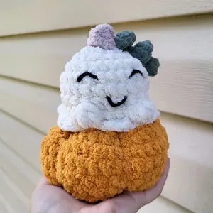 Hand-Crocheted Pumpkin Ghost Plushie