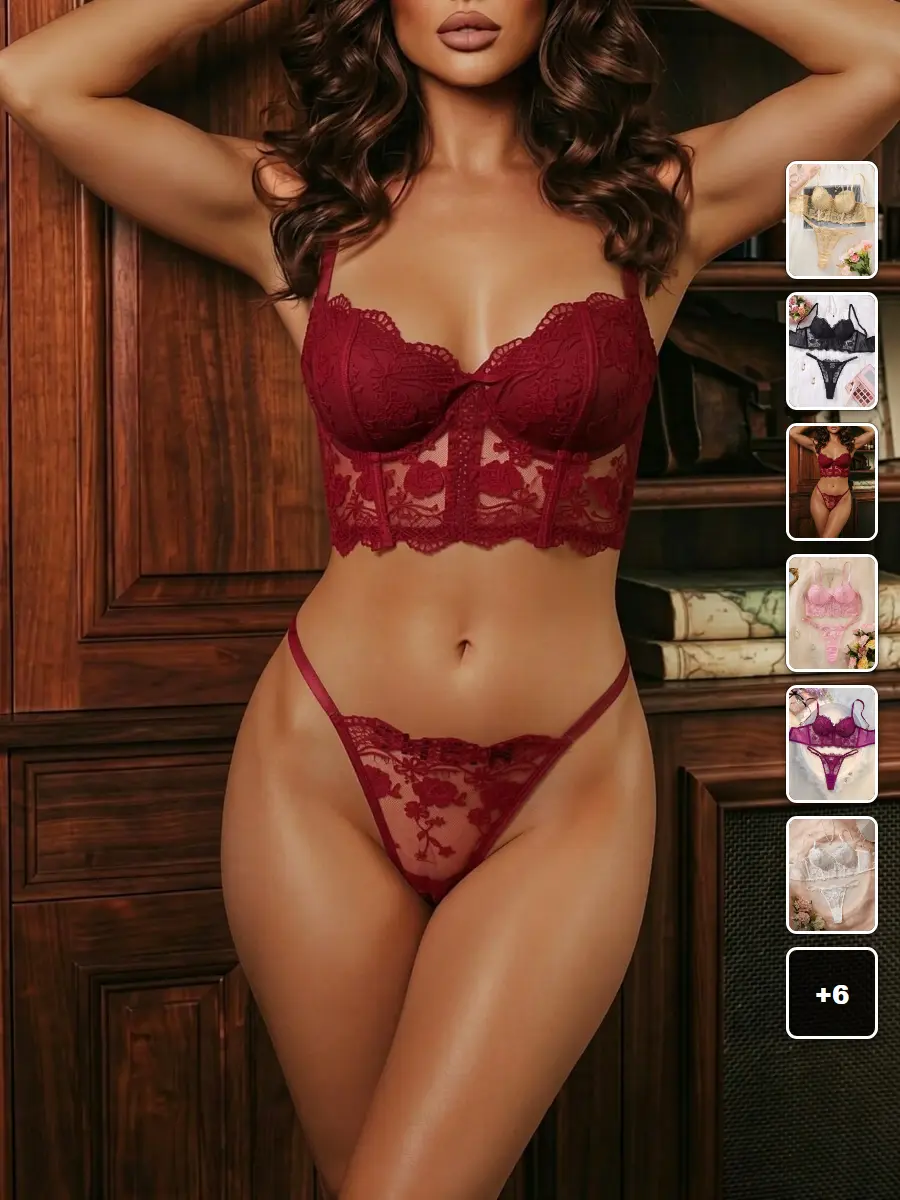 2 Piece Lace Bra Panty Set Romantic Stretchy Red Lingerie Date Night