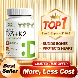 Deal Supplement Vitamin D3K2 250 Veggie Softgels 2 in 1 5000 IU D3 100mcg K2 MK7 for Healthy Bones Teeth Heart Immune System Calcium Absorption Healthcare Top Selling Product