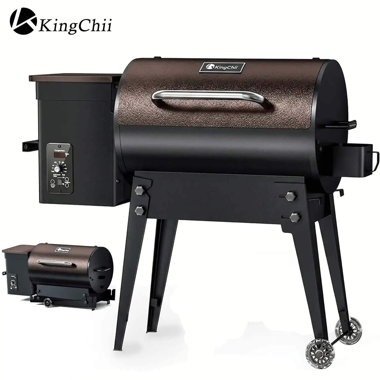 KINGCHII Auto-Temperature Wood Pellet Smoker, Portable BBQ Grill with Foldable Legs for Backyard & Camping