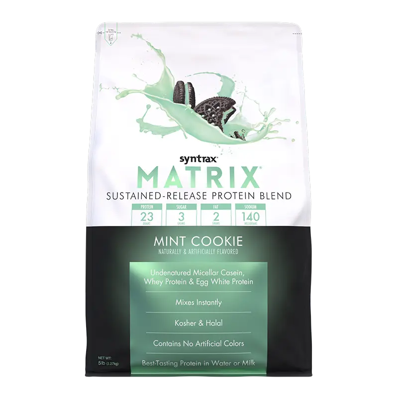 Syntrax Nutrition Matrix, Sustained-Release Protein Blend, Mint Cookie 5 lbs  Undenatured Micellar Casein & Whey Blend for Easy Mixing