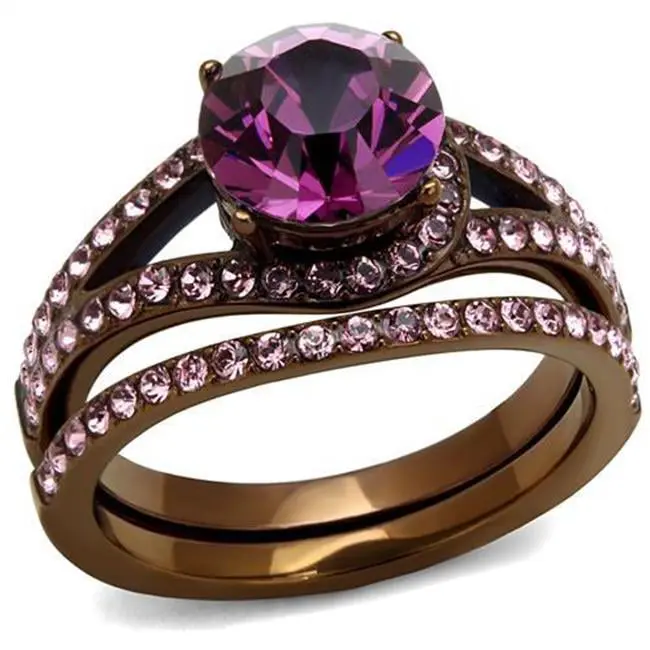 Female Top Grade Natural Amethyst Crystal Ring - IP Finish, Light Stainless Steel, Size 6