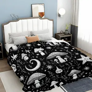 Mushroom Print Blanket, Soft Warm Throw Blanket, Air-conditioned Room Blanket, Warm Nap Blanket for Home Office Travel