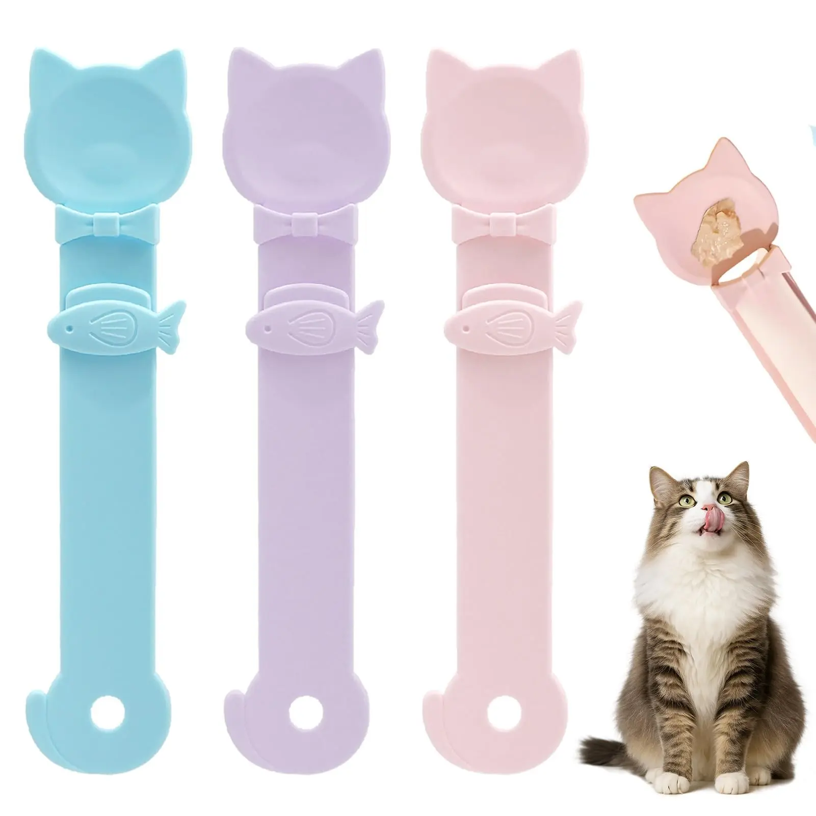 3 Pcs Cat Treat Squeeze Spoon Multifunctional Dispenser for for Wet Food, Licky Treats & Puree Tubes, Easy Feeding and Storage with with Extra Long Handle Design, Cat Accessories