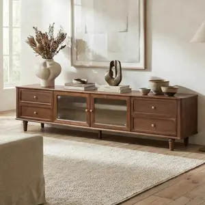 Wayshome 78.74/86.6" L Solid Walnut Wood TV Stand for 60-85’‘ TV, Mid Century Modern Media Console Entertainment Center Table with Storage, TV Console Table for Bedroom Living Room
