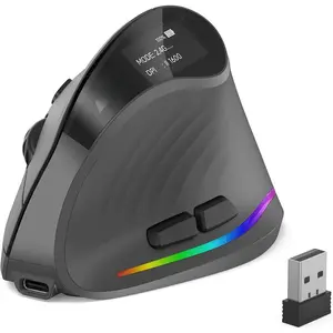 2.4GHz  ,   Vertical  for Work, 4800 DPI Optical , 5 Adjustable DPI, Quiet Clicks, RGB Light, Compatible with , Laptop, PC, , Desktop - Gray