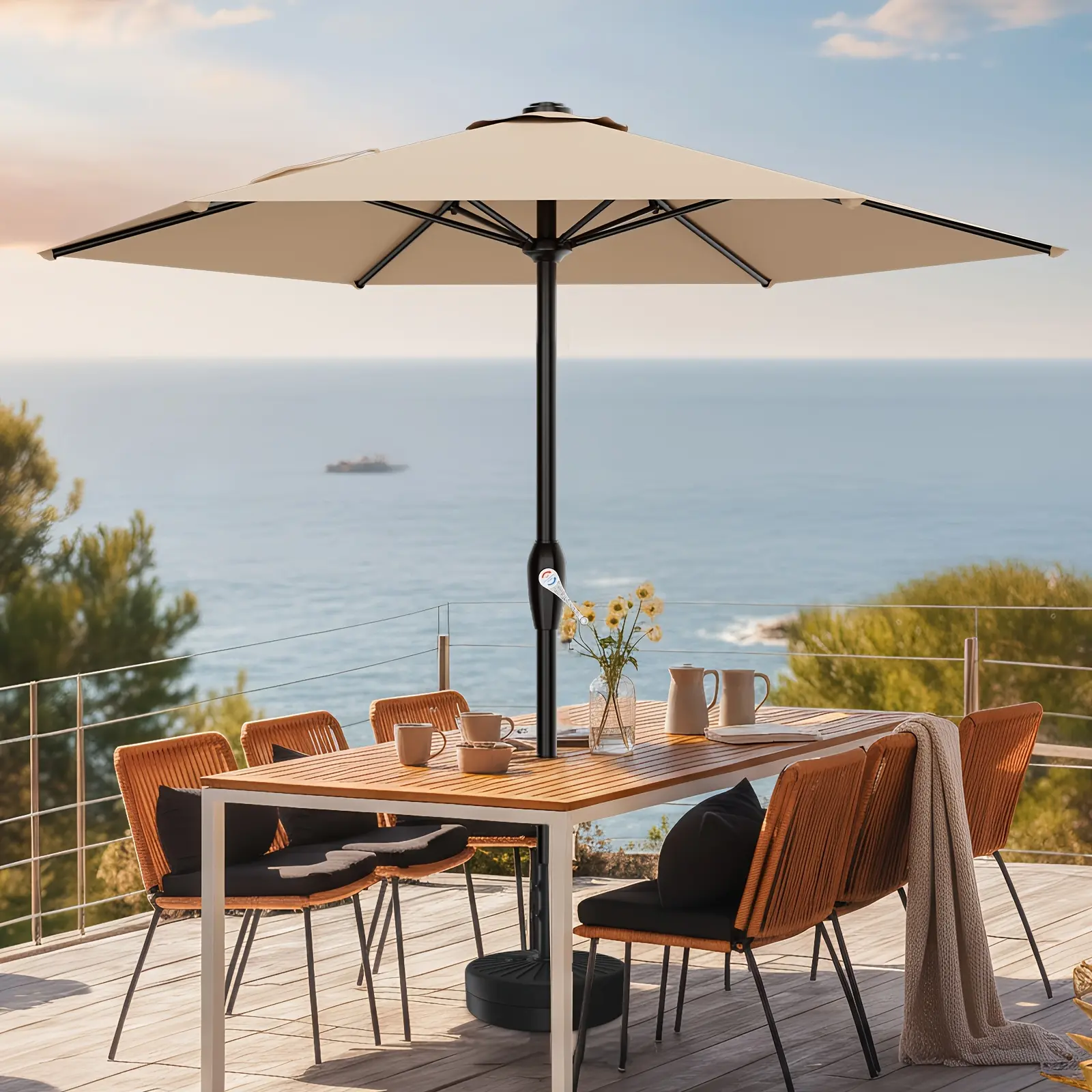Heavy Duty 7.5ft Outdoor Patio Umbrella, Windproof Market Umbrella with 6 Flexible Fiberglass Ribs, UV Block Canopy with Smooth Crank for Backyard, Beach & Pool (Base Sold Separately)