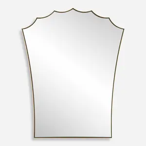 Uttermost 09972 Monarch Scalloped Arched Vanity Mirror with Antique Brass Frame