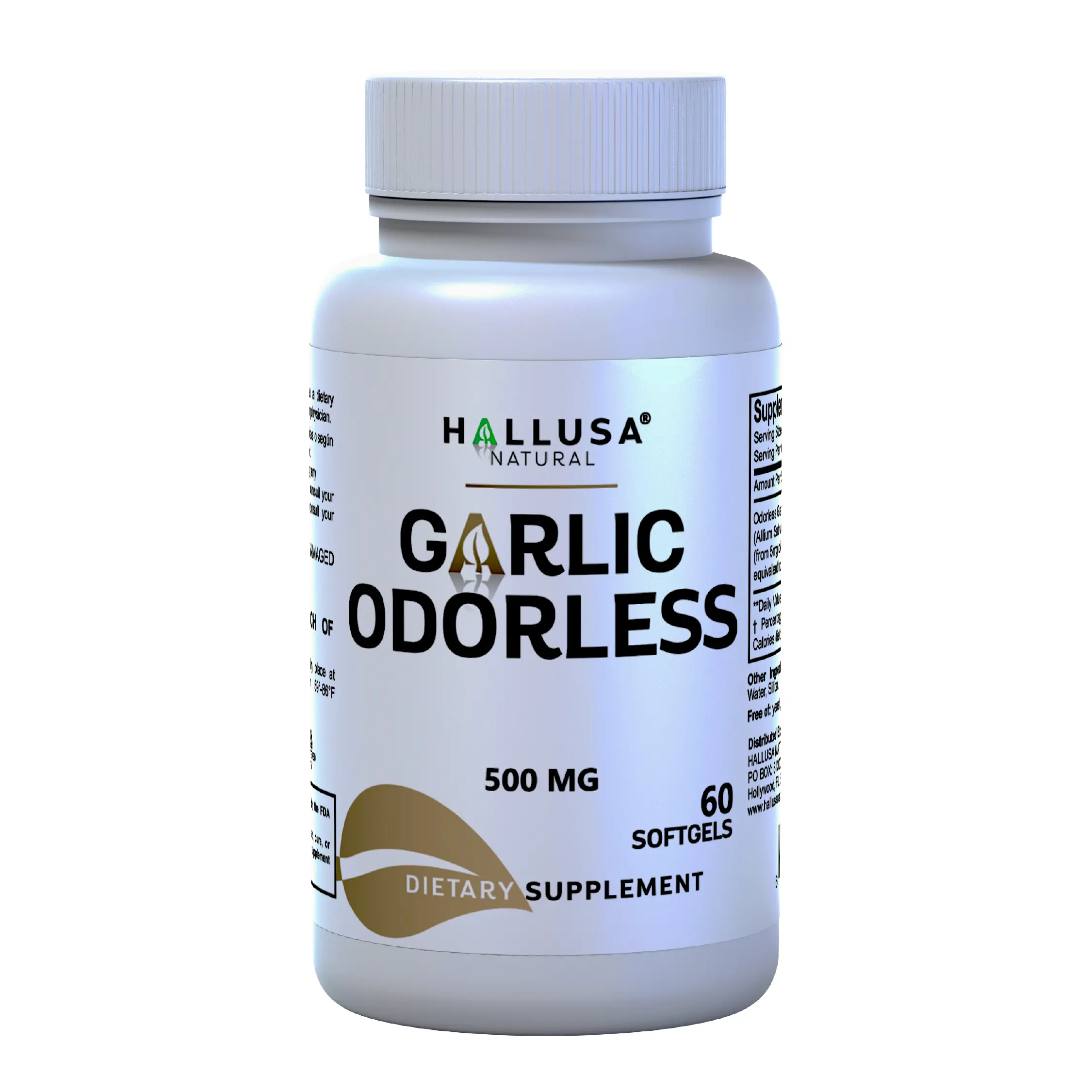 HALLUSA NATURAL Edible Odorless Garlic 500 MG Healthy Capsules - 60 US-Made Softgels, Organic, Gluten-Free, Sugar-Free, Non-GMO Dietary Supplement for Heart & Cardiovascular Health, Cholesterol Management