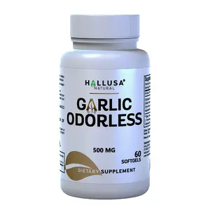 Hallusa Natural Garlic Odorless 500 MG - 60 Softgels - Dietary Supplement for Heart & Cardiovascular Health - Cholesterol Management - Organic Gluten-Free Sugar-Free Non-GMO - US Made