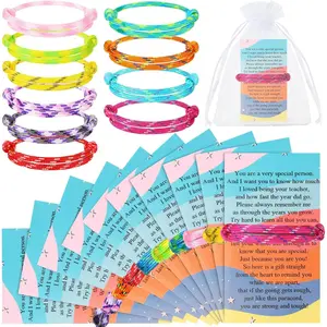50 Sets End of The Year Gifts for Students from Teachers Bulk Adjustable Graduation Bracelet and Cards Sets Class Friendship Bracelets Goodbye Gifts