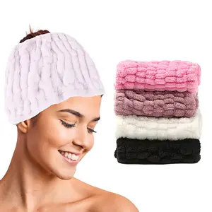 Super Wide Coral Fleece Headband - Gingham Print, Fluffy Plush Fabric, Solid Color, Simple Hair Accessory for Face Washing & Skincare