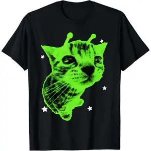 Y2K Alien Cat Meme Retro Silly Cat Vintage Space Kitty Funny T-Shirt