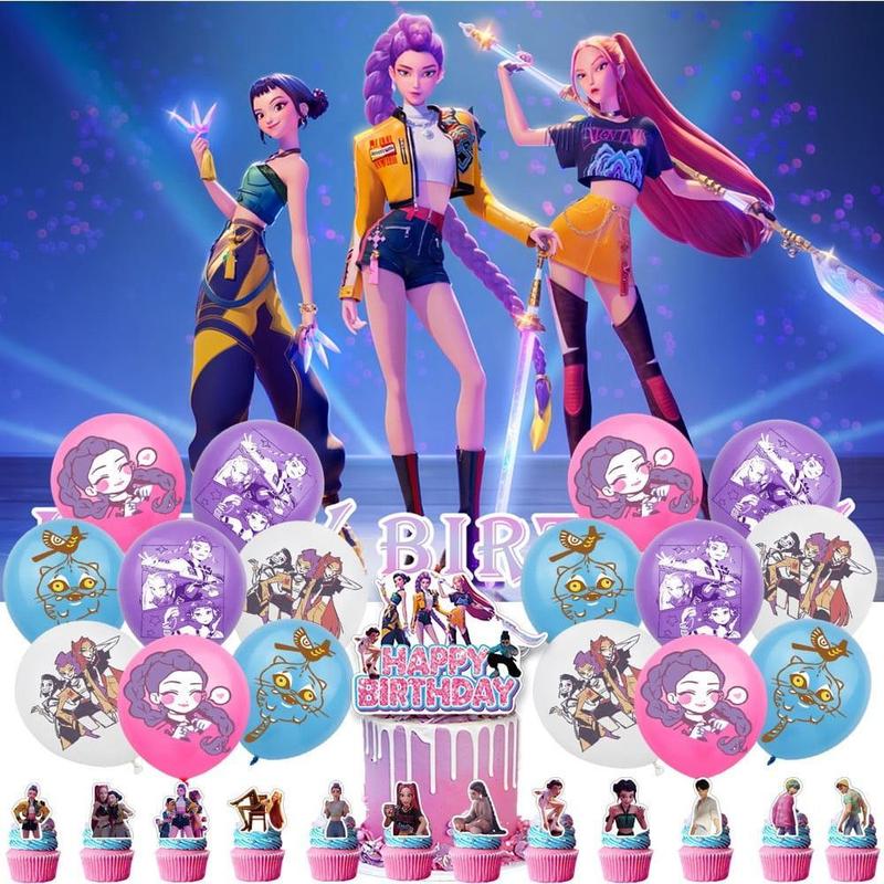 KPop Demon Hunters Birthday Party Supplies Set Balloons Cake Toppers