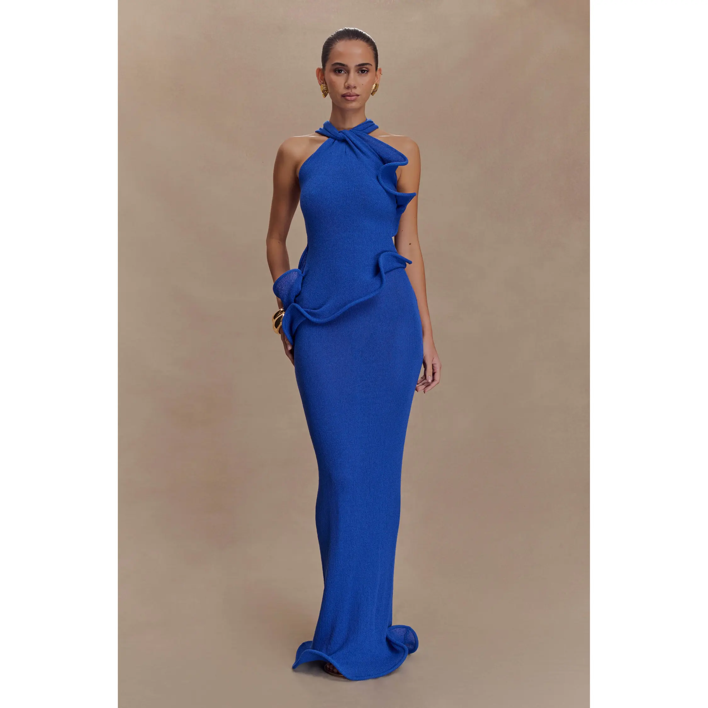 Caprice Halter Knit Maxi Dress - Cobalt