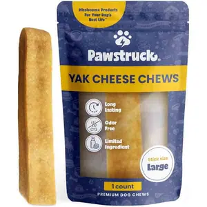 Pawstruck Large Himalayan Yak Dog Chew (6-7 oz) - Natural Yak & Cow Milk Cheese Long-Lasting Treat for Dog Chew Stick - 1 Count - Packaging May Vary