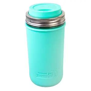 Mason Jar Lifestyle 24oz Pint & Half Glass Water Bottle Travel Tumbler with Silicone Sleeve & Drinking Lid