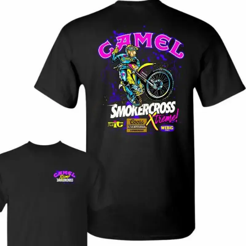 Women's Modest Cotton Short-Sleeve Round Neck SmokerCross Xtreme Tuner Pride Tee - Neon Motocross Art Digital Print Top, 90s Retro Dirt Bike Fan Car-Inspired Sporty Chic Casual Streetwear, Valentine's Day Gift