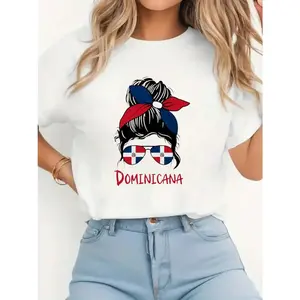 Funny T Shirts White Dominicana Dominican Girl Republica Dominicana Republic T-Shirt Breathable 20%Comfort Fit Short Sleeve Crew Neck Top For All Seasons Cotton Round Neck Super Soft Stylish