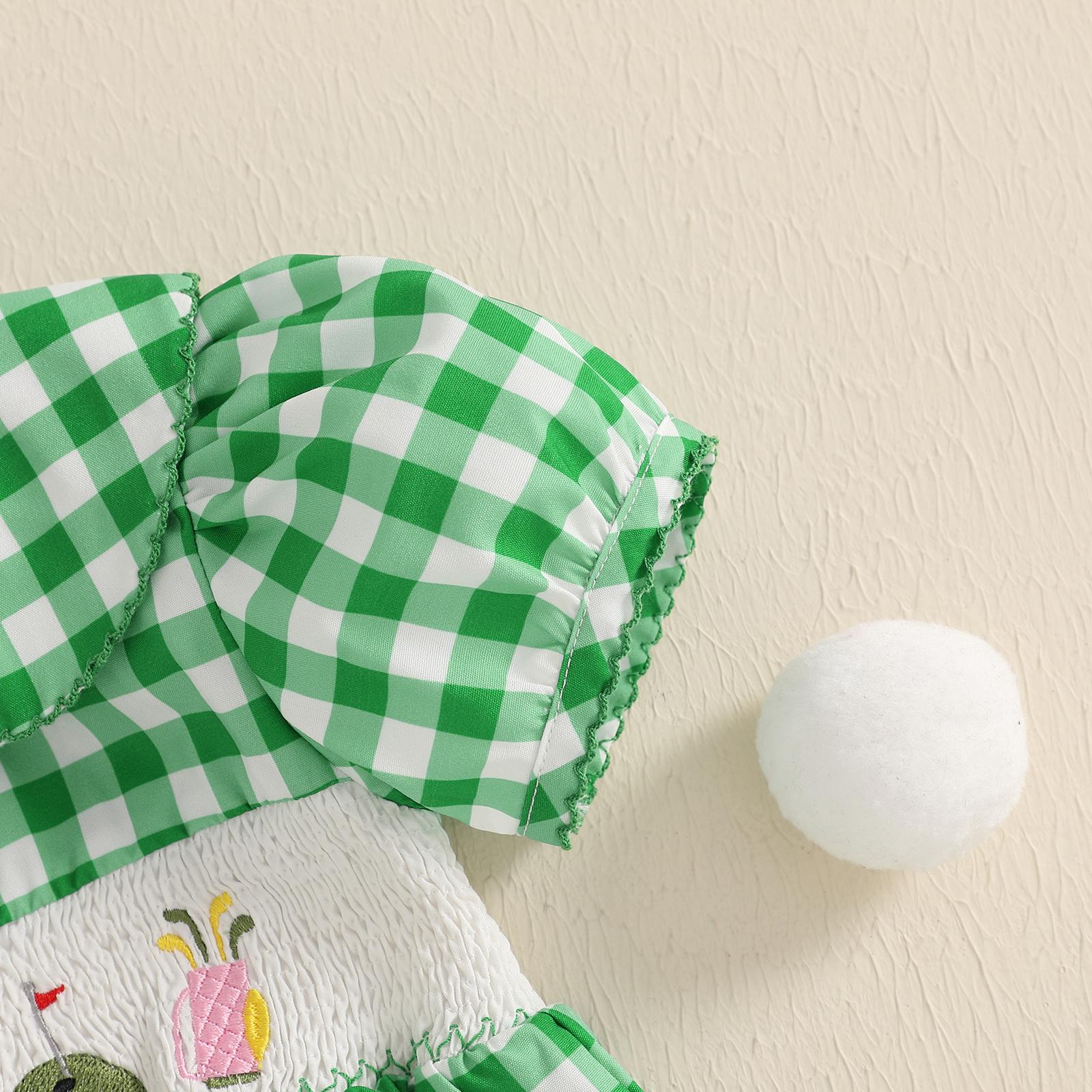 Baby Girl Cute Golf Plaid Smocked Romper Bodysuit Short Sleeve Peter Pan Collar  Jumpsuit Playsuit Newborn Coming Home Outfit #Springtok