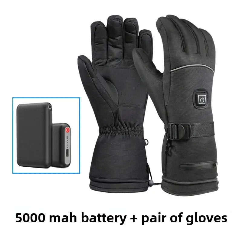 Black Heated Gloves - Rechargeable Battery, Synthetic, Adjustable, Touchscreen Compatible, Electric Heating, Cold-Proof Thermal Insulation, Breathable, for Motorcycle Biking Commuters + 1 Pair of 4000 mAh Batteries