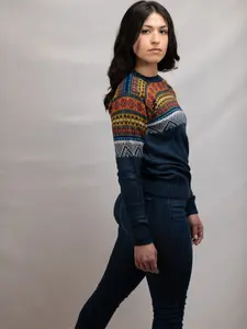 Handmade Alpaca Wool Sweater: Women Chalan Blue Sweater, Woven Pullover, Baby Alpaca Wool, Breathable, Premiun Wool